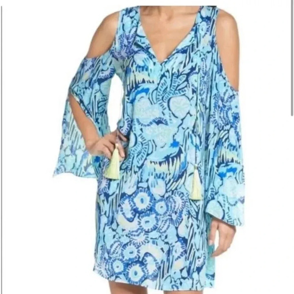 Lilly Pulitzer Benicia Blue Cold Shoulder Tunic Dress Size XL - Picture 1 of 12